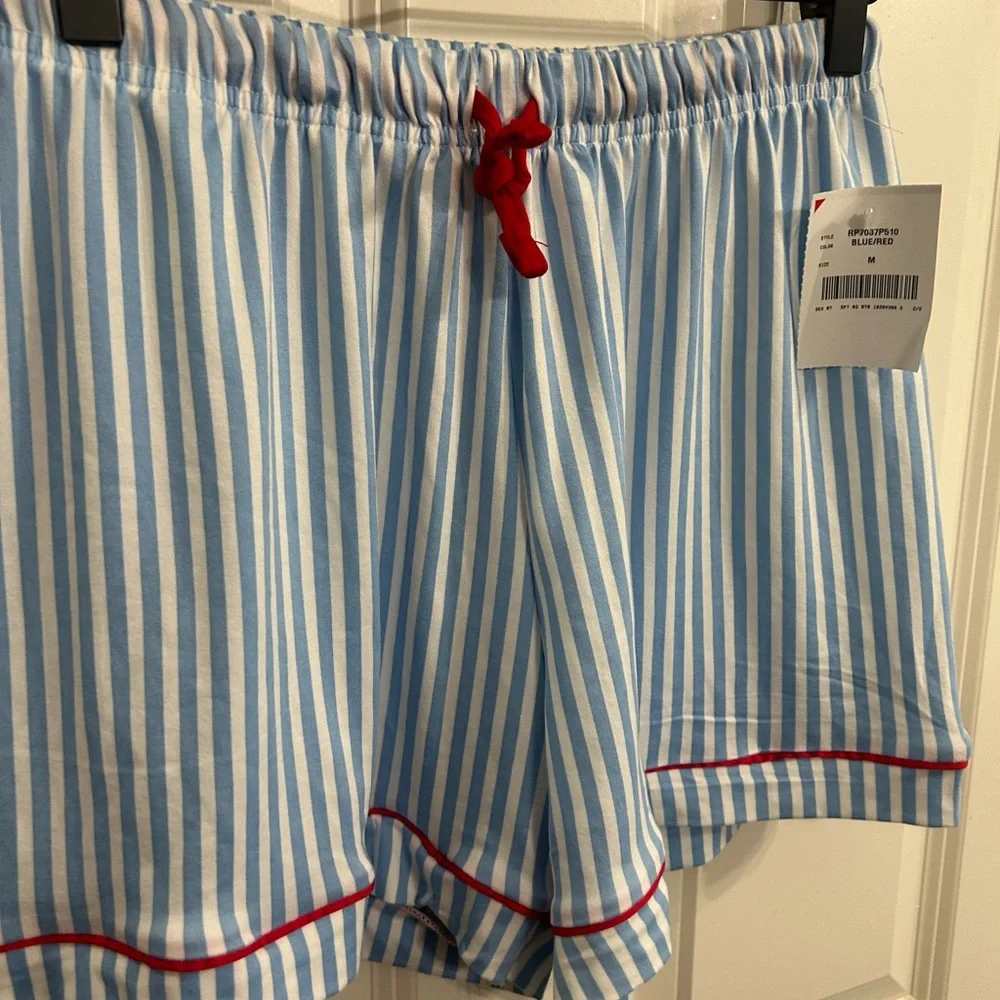 New NWT Rampage Blue and White Striped Pajama Set with Red Heart and piping. - Picture 10 of 14